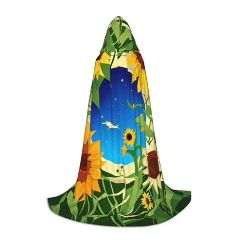 OXKGHHO Langer Umhang mit Sonnenblumenmuster, mit Kapuze, Vampir- und Halloween-Kostüme, perfekt für Rollenspiele und Partys von OXKGHHO