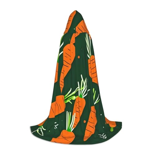 OXKGHHO Langer Umhang mit glücklichem Karottenmuster und Kapuze, Vampir- und Halloween-Kostüme, perfekt für Rollenspiele und Partys von OXKGHHO
