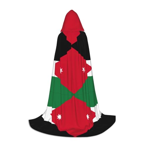 OXKGHHO Langer Umhang mit jordanischer Flagge, mit Kapuze, Vampir- und Halloween-Kostüme, perfekt für Rollenspiele und Partys von OXKGHHO