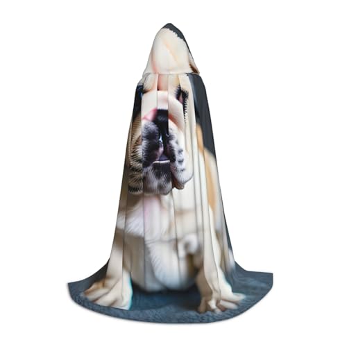 OXKGHHO Langer Umhang mit niedlichem Bulldoggen-Welpen-Druck, mit Kapuze, Vampir- und Halloween-Kostüme, perfekt für Rollenspiele und Partys von OXKGHHO