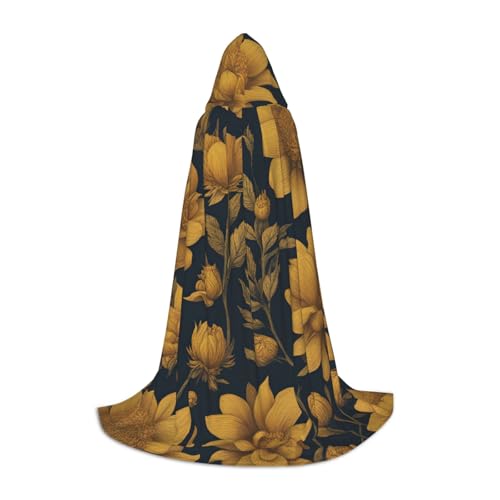 OXKGHHO Langer Umhang mit vielen goldenen Blumen und Kapuze, Vampir- und Halloween-Kostüme, perfekt für Rollenspiele und Partys von OXKGHHO