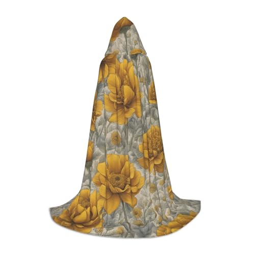 OXKGHHO Langer Umhang mit vielen goldenen Blumen und Kapuze, Vampir- und Halloween-Kostüme, perfekt für Rollenspiele und Partys von OXKGHHO