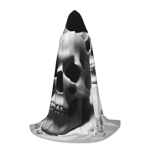 OXKGHHO Schwarzer und weißer Totenkopf-Druck, langer Umhang mit Kapuze, Vampir- und Halloween-Kostüme, perfekt für Rollenspiele und Partys von OXKGHHO