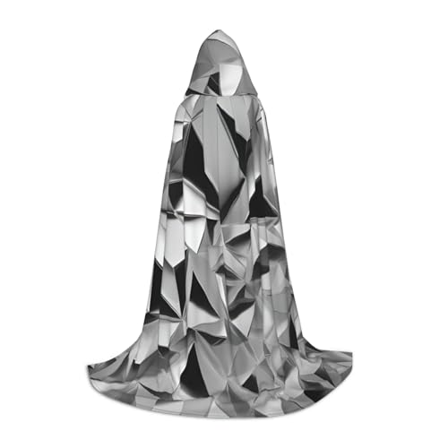 OXKGHHO Silberfarbener geometrischer Figuren-Druck, langer Umhang mit Kapuze, Vampir- und Halloween-Kostüme, perfekt für Rollenspiele und Partys von OXKGHHO