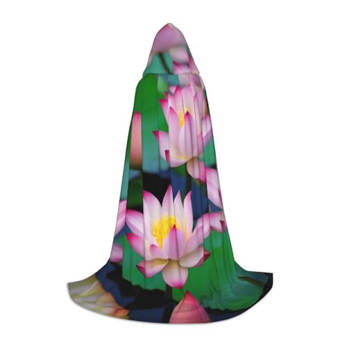 OXKGHHO Wunderschöner langer Umhang mit Lotusblumen-Druck, mit Kapuze, Vampir- und Halloween-Kostüme, perfekt für Rollenspiele und Partys von OXKGHHO