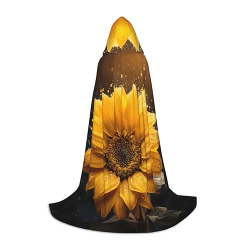 OXKGHHO Wunderschöner langer Umhang mit Sonnenblumen-Druck, mit Kapuze, Vampir- und Halloween-Kostüme, perfekt für Rollenspiele und Partys von OXKGHHO