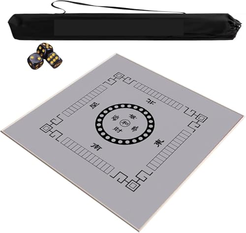 OXOLAMRIN Mahjong-Matte mit Richtung und Regeln, rutschfeste, geräuschreduzierende Mahjong-Brett-Spieltischabdeckung mit Tragetasche und 3 Würfeln(Gray,23.62x23.62 in) von OXOLAMRIN