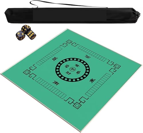OXOLAMRIN Mahjong-Matte mit Richtung und Regeln, rutschfeste, geräuschreduzierende Mahjong-Brett-Spieltischabdeckung mit Tragetasche und 3 Würfeln(Green,23.62x23.62 in) von OXOLAMRIN