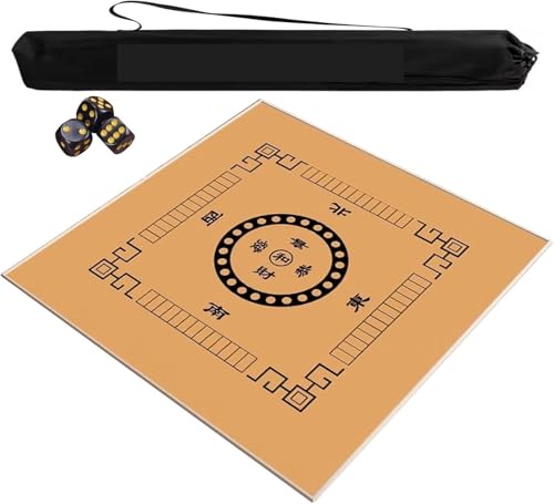 OXOLAMRIN Mahjong-Matte mit Richtung und Regeln, rutschfeste, geräuschreduzierende Mahjong-Brett-Spieltischabdeckung mit Tragetasche und 3 Würfeln(Yellow,39.37x39.37 in) von OXOLAMRIN
