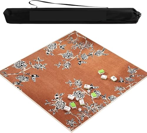 OXOLAMRIN Mahjong-Matte mit Rutschfester Rückseite, Spieltischdecke im chinesischen Druckstil for Poke-Domino-Kartenbrettspiele(Orange,51.18x51.18 in) von OXOLAMRIN