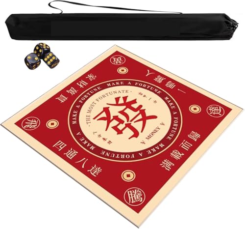 OXOLAMRIN Mahjong-Matte mit Tragetasche und 3 Würfeln, Mehrfarbig, mehrere Größen(Red,47.24x47.24 in) von OXOLAMRIN