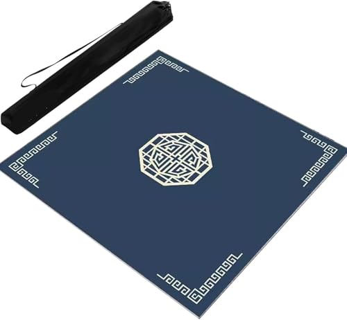 OXOLAMRIN Mahjong-Matte mit tragbarer Aufbewahrungstasche, Rutschfester und geräuschreduzierender Spieltisch-Abdeckung for Mahjong-Kartenbrett-Kachelspiele(Blue,23.62x23.62 in) von OXOLAMRIN