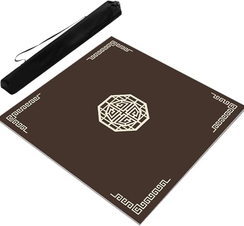 OXOLAMRIN Mahjong-Matte mit tragbarer Aufbewahrungstasche, Rutschfester und geräuschreduzierender Spieltisch-Abdeckung for Mahjong-Kartenbrett-Kachelspiele(Brown,39.37x39.37 in) von OXOLAMRIN