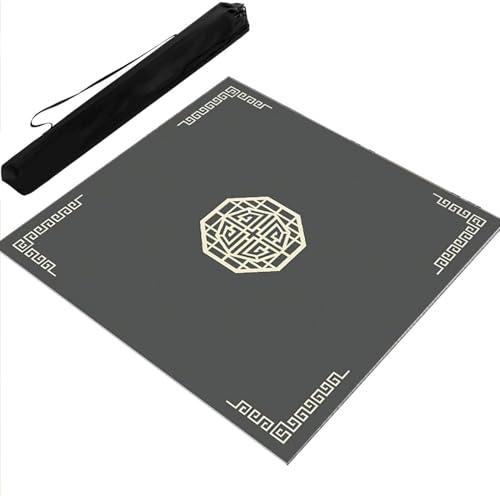OXOLAMRIN Mahjong-Matte mit tragbarer Aufbewahrungstasche, Rutschfester und geräuschreduzierender Spieltisch-Abdeckung for Mahjong-Kartenbrett-Kachelspiele(Gray,23.62x23.62 in) von OXOLAMRIN