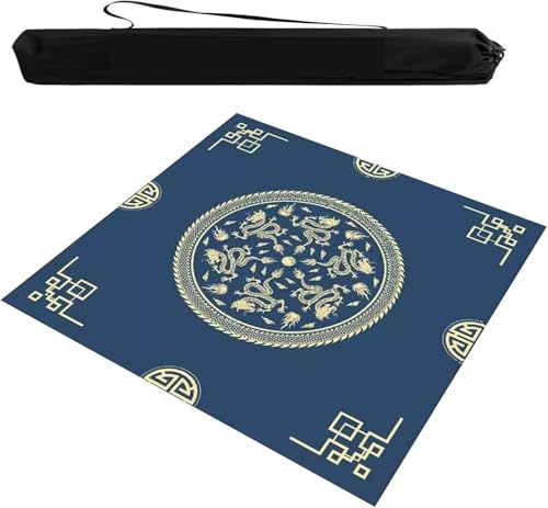 OXOLAMRIN Mahjong-Tischmatte mit Tragetasche, rutschfest und geräuschreduzierend, Faltbare Tischdecke for Mahjong-Poker-Domino-Brettspiele(Blue,23.62x23.62in) von OXOLAMRIN