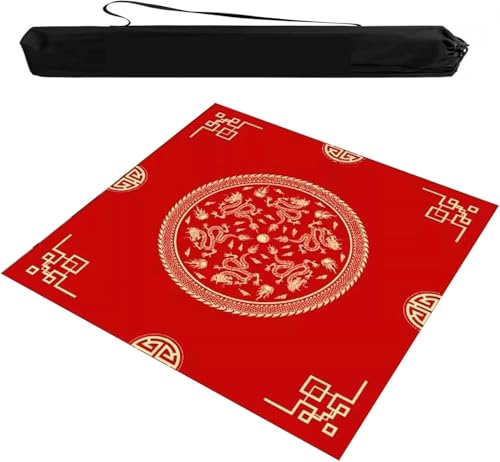 OXOLAMRIN Mahjong-Tischmatte mit Tragetasche, rutschfest und geräuschreduzierend, Faltbare Tischdecke for Mahjong-Poker-Domino-Brettspiele(Red,35.43x35.43in) von OXOLAMRIN