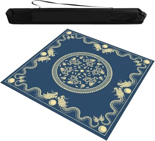 OXOLAMRIN Mahjong-Tischmatte mit schwarzer Tasche, rutschfeste, geräuschreduzierende Tischdecke, Spielmatte for Mahjong-Pokerbrettkarten-Paigow-Spiele(Blue,47.24x47.24in) von OXOLAMRIN