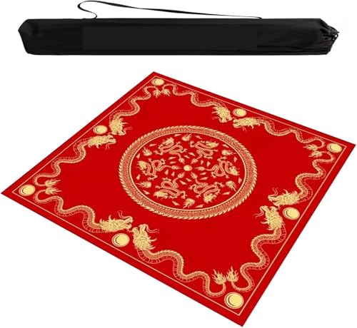 OXOLAMRIN Mahjong-Tischmatte mit schwarzer Tasche, rutschfeste, geräuschreduzierende Tischdecke, Spielmatte for Mahjong-Pokerbrettkarten-Paigow-Spiele(Red,39.37x39.37in) von OXOLAMRIN