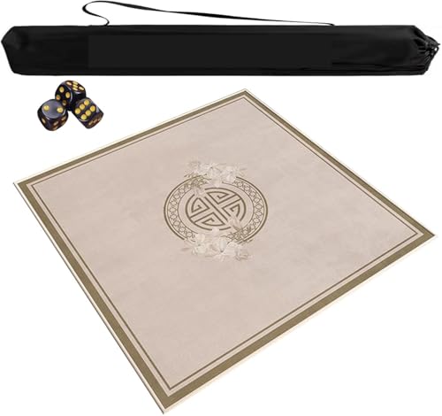 OXOLAMRIN Mahjong-Tischset mit Tragetasche und 3 Würfeln, Mehrfarbig, mehrere Größen(Beige,43.31x43.31 in) von OXOLAMRIN