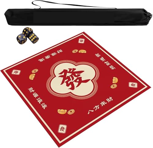 OXOLAMRIN Mahjong-Tischset mit Tragetasche und 3 Würfeln, Mehrfarbig, mehrere Größen(Red,27.56x27.56 in) von OXOLAMRIN