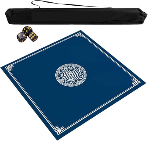 OXOLAMRIN Mahjong- und Tischspielmatte mit Reisetasche und 3 Würfeln, Mehrfarbig, mehrere Größen(Blue,23.62x23.62 in) von OXOLAMRIN