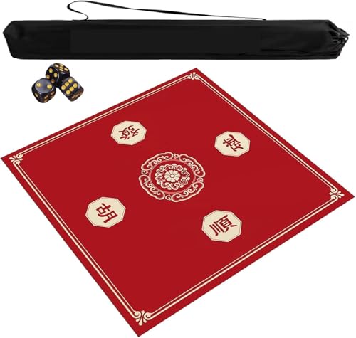 OXOLAMRIN Mahjong- und Tischspielmatte mit Reisetasche und 3 Würfeln, Mehrfarbig, mehrere Größen(Red,39.37x39.37 in) von OXOLAMRIN