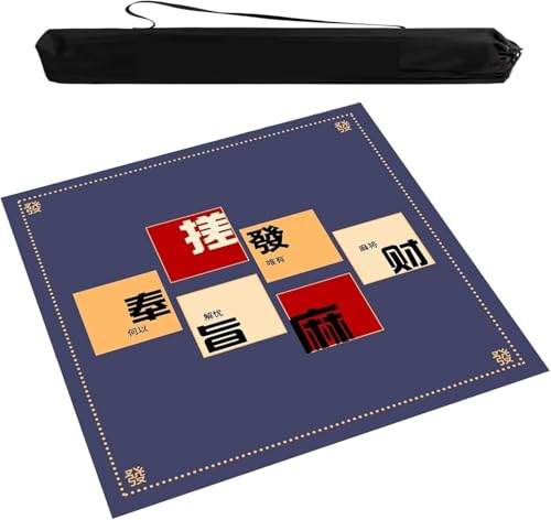OXOLAMRIN Quadratische, Dicke Mahjong-Tischmatte mit Aufbewahrungstasche, leichte, rutschfeste Tischdecke mit Geräuschreduzierung, Brettkarten-Domino-Kachelspielmatte(Blue,23.62x23.62 in) von OXOLAMRIN