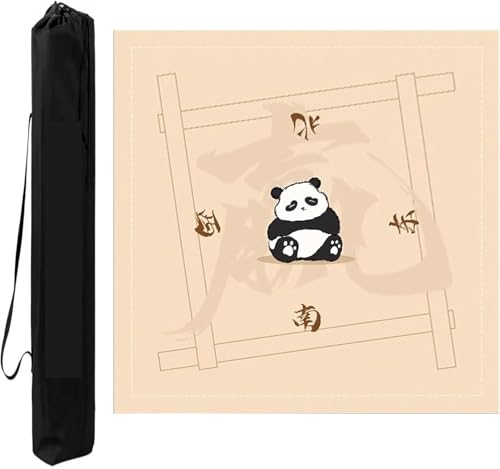 OXOLAMRIN Quadratische Mahjong-Matte mit Panda-Print und Tragetasche, rutschfeste Tischdecke mit Geräuschreduzierung for Pokerkarten und Mahjong-Spiele(Beige-1,27.56x27.56in) von OXOLAMRIN