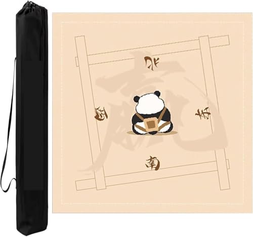 OXOLAMRIN Quadratische Mahjong-Matte mit Panda-Print und Tragetasche, rutschfeste Tischdecke mit Geräuschreduzierung for Pokerkarten und Mahjong-Spiele(Beige-2,27.56x27.56in) von OXOLAMRIN