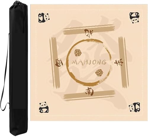 OXOLAMRIN Quadratische Mahjong-Matte mit Panda-Print und Tragetasche, rutschfeste Tischdecke mit Geräuschreduzierung for Pokerkarten und Mahjong-Spiele(Beige-3,27.56x27.56in) von OXOLAMRIN