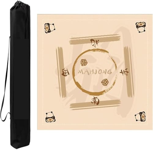 OXOLAMRIN Quadratische Mahjong-Matte mit Panda-Print und Tragetasche, rutschfeste Tischdecke mit Geräuschreduzierung for Pokerkarten und Mahjong-Spiele(Beige-4,27.56x27.56in) von OXOLAMRIN
