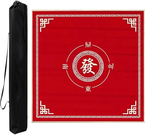 OXOLAMRIN Quadratische Mahjong-Tischmatte aus Samt, rutschfest und geräuschreduzierend, Tischdecke for Poker, Domino, Brettspiele, Tischdecke mit Tragetasche(Red,47.24x47.24 in) von OXOLAMRIN