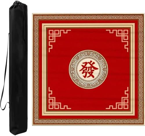 OXOLAMRIN Rad Mahjong-Matte mit Tragetasche, rutschfest und geräuschreduzierend, Mehrzweck-Spieltischabdeckung for Kartenbrett- und Kachelspiele(Red,27.56x27.56 in) von OXOLAMRIN