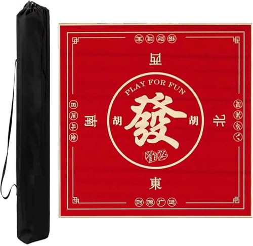 OXOLAMRIN Rad Mahjong-Matte mit Tragetasche, rutschfest und geräuschreduzierend, Mehrzweck-Spieltischabdeckung for Kartenbrett- und Kachelspiele(Red-2,23.62x23.62 in) von OXOLAMRIN