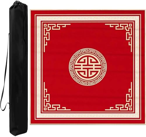 OXOLAMRIN Rad Mahjong-Matte mit Tragetasche, rutschfest und geräuschreduzierend, Mehrzweck-Spieltischabdeckung for Kartenbrett- und Kachelspiele(Red-3,23.62x23.62 in) von OXOLAMRIN