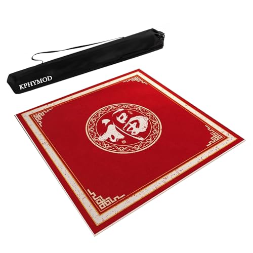 OXOLAMRIN Rote Mahjong-Matte mit schwarzer Tragetasche, rutschfeste und geräuschreduzierende Tischdecke for Pokerkarten-Domino-Brettspiele(Red-1,35.43x35.43in) von OXOLAMRIN
