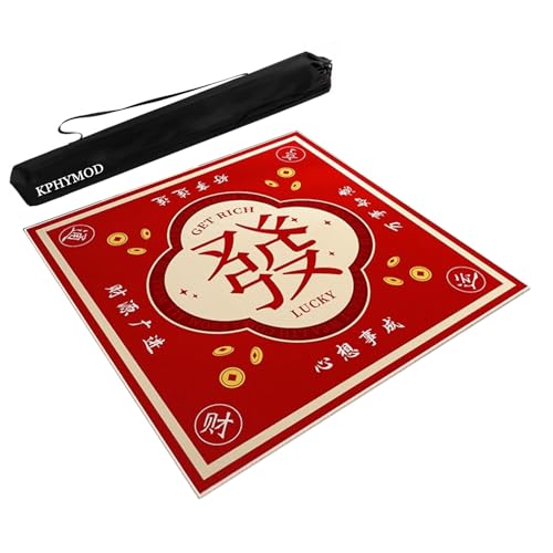 OXOLAMRIN Rote Mahjong-Matte mit schwarzer Tragetasche, rutschfeste und geräuschreduzierende Tischdecke for Pokerkarten-Domino-Brettspiele(Red-3,43.31x43.31in) von OXOLAMRIN