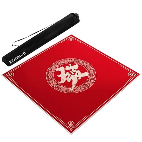 OXOLAMRIN Rote Mahjong-Matte mit schwarzer Tragetasche, rutschfeste und geräuschreduzierende Tischdecke for Pokerkarten-Domino-Brettspiele(Red-4,23.62x23.62in) von OXOLAMRIN