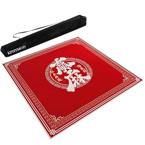 OXOLAMRIN Rote Mahjong-Matte mit schwarzer Tragetasche, rutschfeste und geräuschreduzierende Tischdecke for Pokerkarten-Domino-Brettspiele(Red-5,43.31x43.31in) von OXOLAMRIN