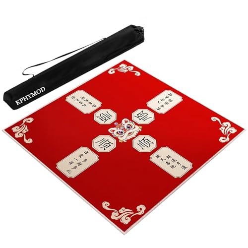 OXOLAMRIN Rote Mahjong-Matte mit schwarzer Tragetasche, rutschfeste und geräuschreduzierende Tischdecke for Pokerkarten-Domino-Brettspiele(Red-7,39.37x39.37in) von OXOLAMRIN