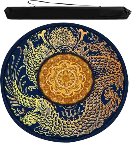 OXOLAMRIN Runde Mahjong-Matte, Tischdecke für Mahjong, Mahjong-Brett, Kartenspielmatte mit Aufbewahrungstasche, Drachendruck, Blau, 59,9–120,4 cm(23.62x23.62in) von OXOLAMRIN