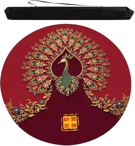 OXOLAMRIN Runde Mahjong-Matte, Tischdecke für Mahjong, Mahjong-Matte mit Pfauenmuster und Tragetasche in Blau, mehrere Größen(31.5x31.5in) von OXOLAMRIN