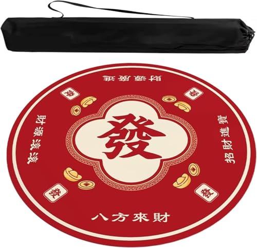 OXOLAMRIN Runde Mahjong-Matte, Tischdecke für Mahjong, Mahjong-Spielmatte mit Tragetasche, Rot, mehrere Größen(Red-1,35.43x35.43 in) von OXOLAMRIN
