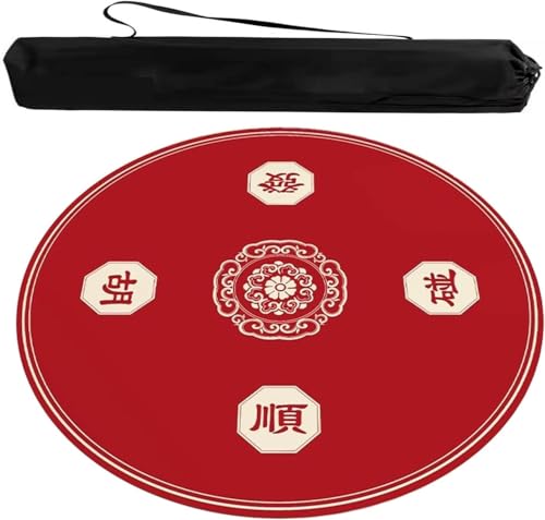 OXOLAMRIN Runde Mahjong-Matte, Tischdecke für Mahjong, Mahjong-Spielmatte mit Tragetasche, Rot, mehrere Größen(Red-2,39.37x39.37 in) von OXOLAMRIN