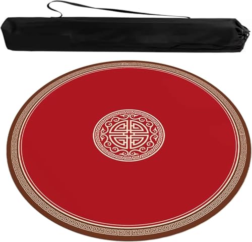 OXOLAMRIN Runde Mahjong-Matte, Tischdecke für Mahjong, Mahjong-Spielmatte mit Tragetasche, Rot, mehrere Größen(Red-3,37.4x37.4 in) von OXOLAMRIN