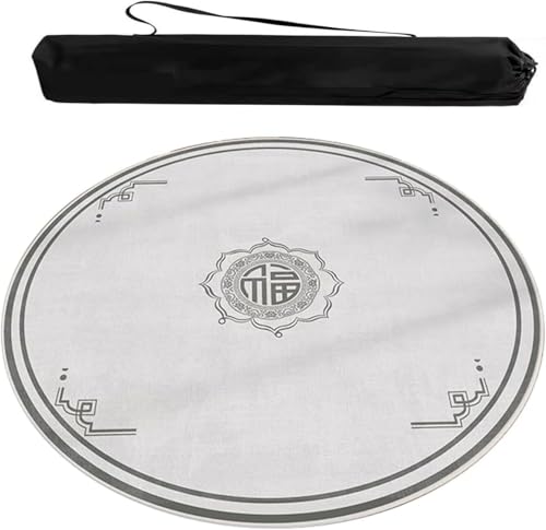 OXOLAMRIN Runde Mahjong-Matte, Tischdecke für Mahjong, Mahjong-Tischset mit Tragetasche, Mehrfarbig, mehrere Größen(Light Gray,43.31x43.31 in) von OXOLAMRIN