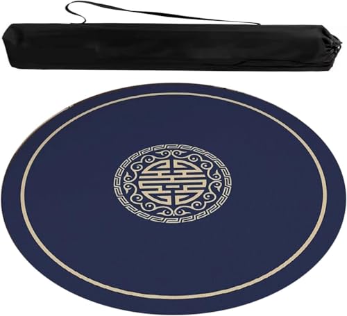 OXOLAMRIN Runde Mahjong-Matte, Tischdecke für Mahjong, Runde Mahjong-Matte, rutschfest, geräuschreduzierend, Mahjong-Tischdecke im chinesischen Stil mit Tragetasche(Blue,35.43x35.43 in) von OXOLAMRIN