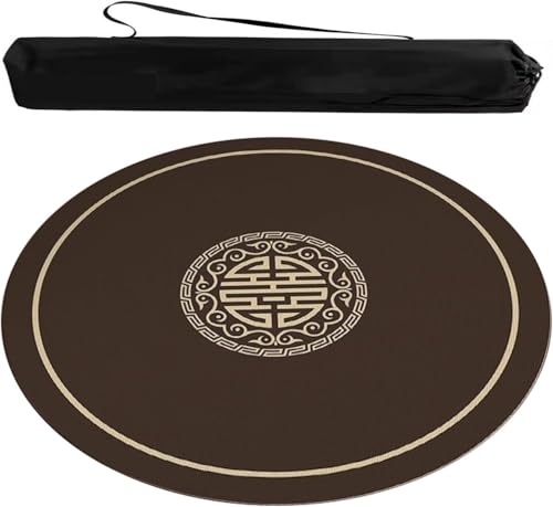 OXOLAMRIN Runde Mahjong-Matte, Tischdecke für Mahjong, Runde Mahjong-Matte, rutschfest, geräuschreduzierend, Mahjong-Tischdecke im chinesischen Stil mit Tragetasche(Brown,31.5x31.5 in) von OXOLAMRIN