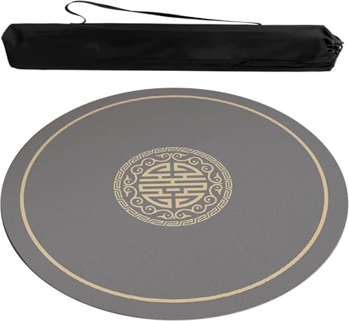 OXOLAMRIN Runde Mahjong-Matte, Tischdecke für Mahjong, Runde Mahjong-Matte, rutschfest, geräuschreduzierend, Mahjong-Tischdecke im chinesischen Stil mit Tragetasche(Gray,31.5x31.5 in) von OXOLAMRIN