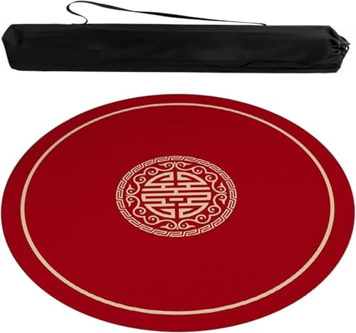 OXOLAMRIN Runde Mahjong-Matte, Tischdecke für Mahjong, Runde Mahjong-Matte, rutschfest, geräuschreduzierend, Mahjong-Tischdecke im chinesischen Stil mit Tragetasche(Red,47.24x47.24 in) von OXOLAMRIN